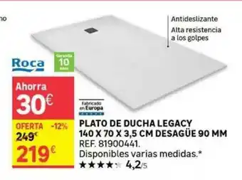 Leroy Merlin Roca Plato De Ducha Legacy 140 X 70 X 3.5 Cm Desagüe 90 Mm oferta