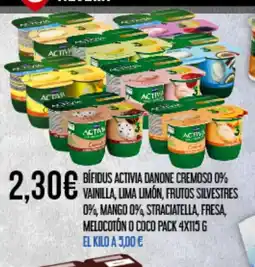 Claudio Bifidus activia danone cremoso 0% vainilla, lima limón, frutos silvestres 0%, mango 0%, straciatella, fresa, melocotón o coco oferta