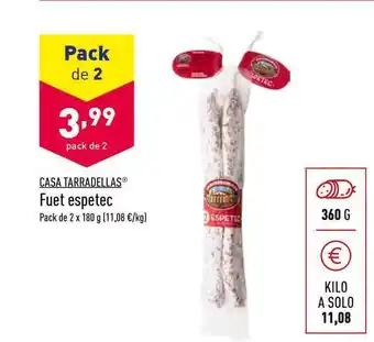ALDI Casa Tarradellas Fuet espetec Pack de 2 x 180g oferta