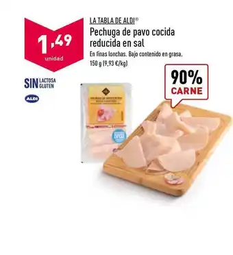 ALDI La Tabla De Aldi Pechuga de pavo cocida reducida en sal 150g oferta