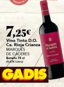 Gadis MARQUÉS DE CÁCERES Vino Tinto D.O. Ca. Rioja Crianza oferta
