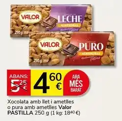 Supermercados Charter Valor - xocolata amb llet i ametlles o pura amb ametlles oferta