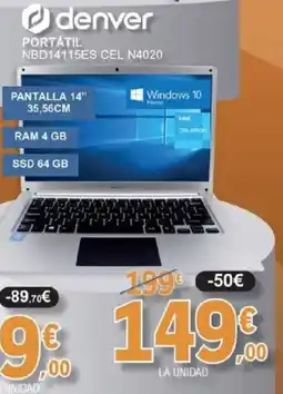 E.Leclerc DENVER Portátil nbd14115es cel n4020 oferta