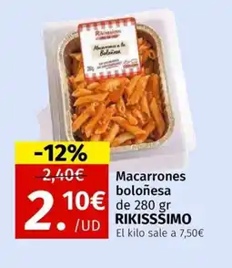 Maskom Supermercados RIKISSSIMO Macarrones boloñesa oferta