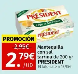 Maskom Supermercados PRESIDENT Mantequilla con sal tarrina oferta