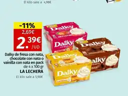 Maskom Supermercados LA LECHERA Dalky de fresa con nata, chocolate con nata o vainilla con nata en pack oferta