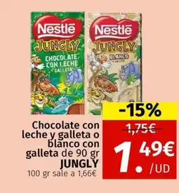 Maskom Supermercados JUNGLY Chocolate con leche y galleta o blanco con galleta oferta