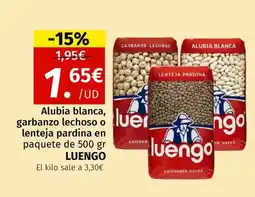 Maskom Supermercados LUENGO Alubia blanca, garbanzo lechoso o lenteja pardina en paquete oferta