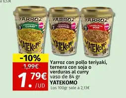 Maskom Supermercados YATEKOMO Yarroz con pollo teriyaki, ternera con soja o verduras al curry oferta