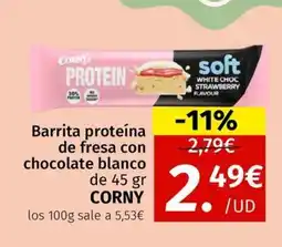 Maskom Supermercados CORNY Barrita proteína de fresa con chocolate blanco oferta