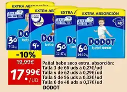 Maskom Supermercados DODOT Pañal bebe seco extra. absorción oferta