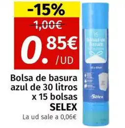 Maskom Supermercados SELEX Bolsa de basura azul de 30 litros x 15 bolsas oferta