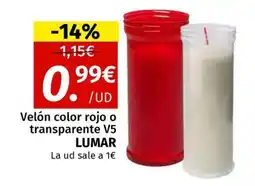 Maskom Supermercados LUMAR Velón color rojo o transparente V5 oferta