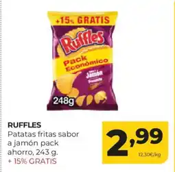 Alimerka RUFFLES Patatas fritas sabor a jamón pack ahorro oferta