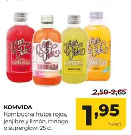 Alimerka KOMVIDA Kombucha frutos rojos, jenjibre y limón, mango o superglow oferta