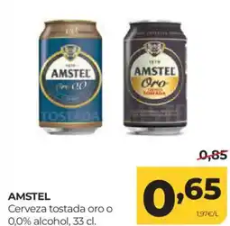 Alimerka AMSTEL Cerveza tostada oro o 0,0% alcohol, oferta