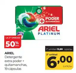 Alimerka ARIEL Detergente extra poder + quitamanchas, 19 cápsulas oferta