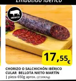 Supermercados MAS Chorizo o salchichón ibérico cular bellota nieto martín oferta
