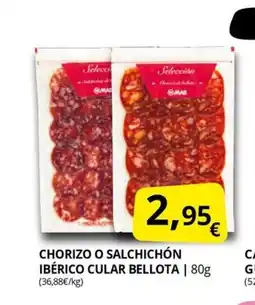 Supermercados MAS Chorizo o salchichón ibérico cular bellota oferta
