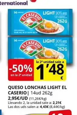 Supermercados MAS EL CASERIO Queso lonchas light oferta