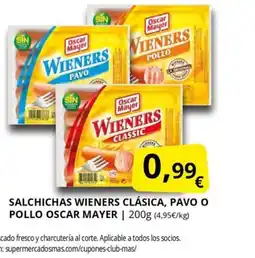 Supermercados MAS OSCAR MAYER Salchichas wieners clásica, pavo o pollo oferta