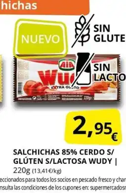 Supermercados MAS WUDY Salchichas 85% cerdo s/ glúten s/lactosa oferta