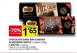 Supermercados MAS Chocolate dark 70% o negro almendras nestle oferta