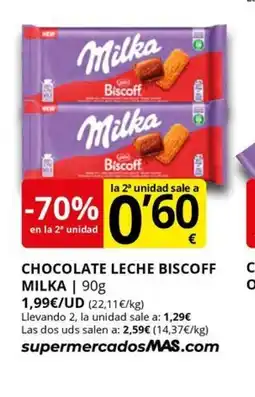 Supermercados MAS MILKA Chocolate leche biscoff oferta