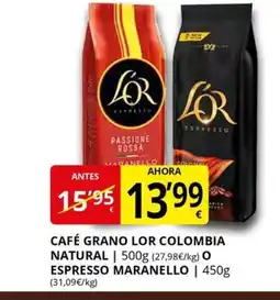 Supermercados MAS Café grano lor colombia natural o espresso maranello oferta