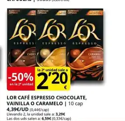 Supermercados MAS LOR Café espresso chocolate, vainilla o caramelo oferta