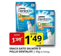 Supermercados MAS DENTALIFE Snack gato salmón o pollo oferta