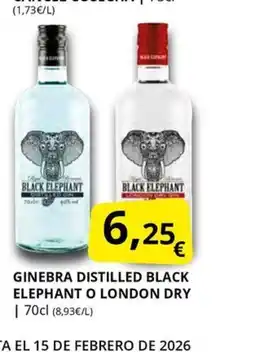 Supermercados MAS Ginebra distilled black elephant o london dry oferta