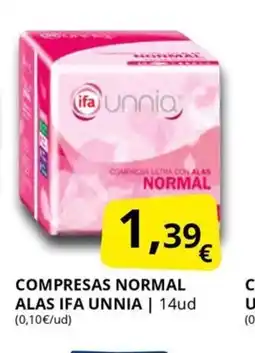 Supermercados MAS IFA UNNIA Compresas normal alas oferta