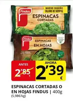 Supermercados MAS FINDUS Espinacas cortadas o en hojas oferta