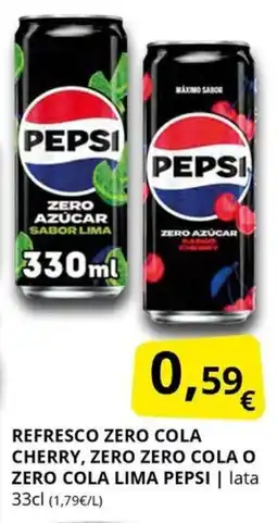 Supermercados MAS PEPSI Refresco zero cola cherry, zero zero cola o zero cola lima oferta
