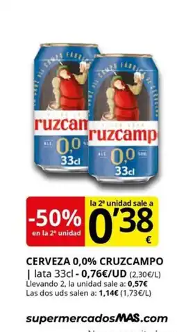 Supermercados MAS CRUZCAMPO Cerveza 0,0% oferta