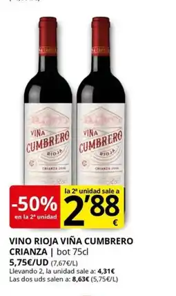 Supermercados MAS VIÑA CUMBRERO Vino rioja oferta