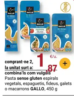 BonpreuEsclat GALLO Pasta sense gluten espirals vegetals, espaguetis, fideus, galets o macarrons oferta