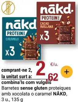 BonpreuEsclat NÂKD Barretes sense gluten proteiques amb xocolata o caramel oferta