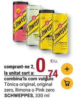 BonpreuEsclat SCHWEPPES Tònica original, original zero, llimona o Pink zero oferta