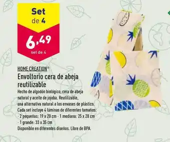 ALDI Home Creation Envoltorio Cera De Abeja Reutilizable oferta