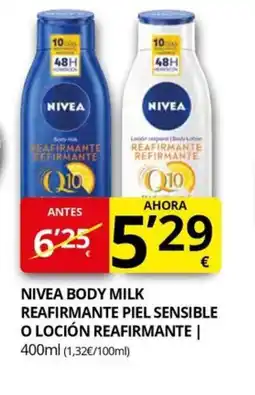 Supermercados MAS NIVEA Body milk reafirmante piel sensible o loción reafirmante oferta