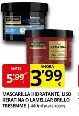 Supermercados MAS TRESEMME Mascarilla hidratante, liso keratina o lamellar brillo oferta