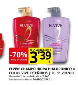 Supermercados MAS ELVIVE Champú hidra hialurónico o color vive c/teñidos oferta