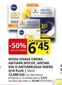 Supermercados MAS NIVEA Visage crema antiarr.noche, antiar día o antiarrugas energ q10 plus oferta