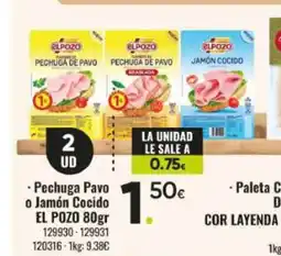 Family Cash EL POZO Pechuga Pavo o Jamón Cocido oferta