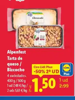 Lidl ALPENFEST Tarta de queso/ Bizcocho oferta
