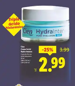 Lidl CIEN Crema facial Hydra Intense oferta
