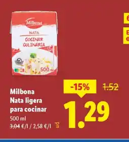 Lidl MILBONA Nata ligera para cocinar oferta