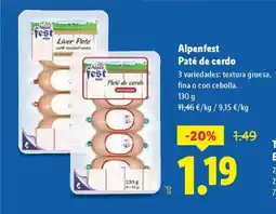 Lidl ALPENFEST Paté de cerdo oferta